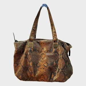Michael Kors Designer MK Italy Brown Metallic Python Animal Print Bag Purse